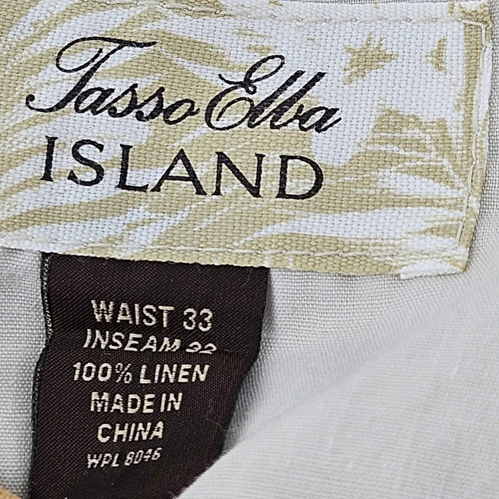 Tasso Elba Mens Linen Casual Trousers Khaki Pants Size 33x32 Summer Coastal Boho